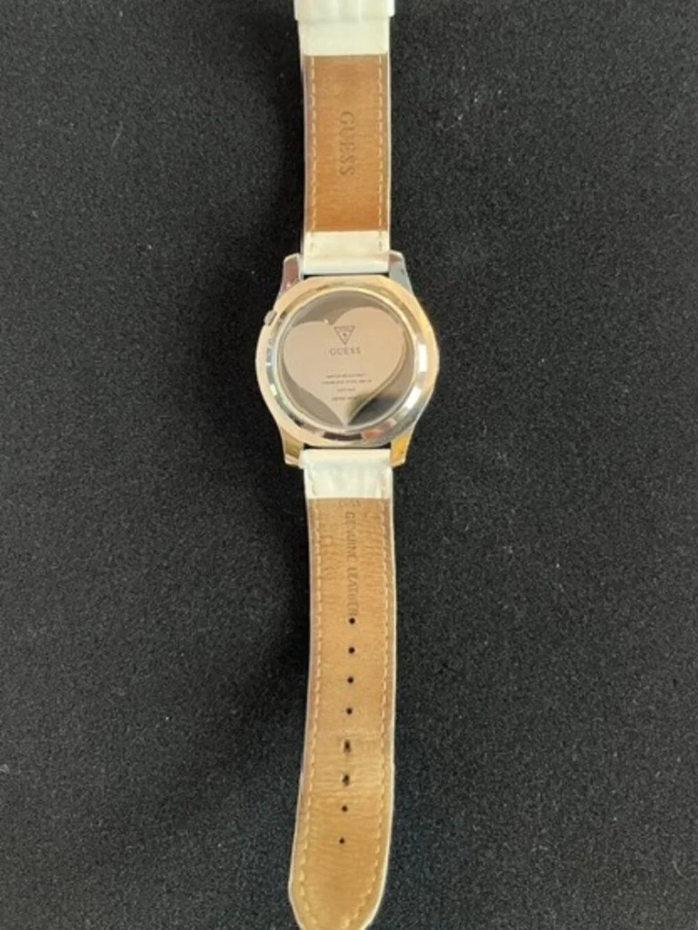 GUESS | Clearly Heart Silver-tone White Patent Leather Band-NEW Battery